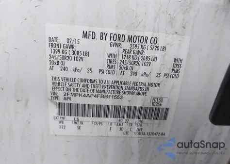 2015 Ford Edge Sport z USA, uszkodzony, nr VIN 2FMPK4AP4FBB11553